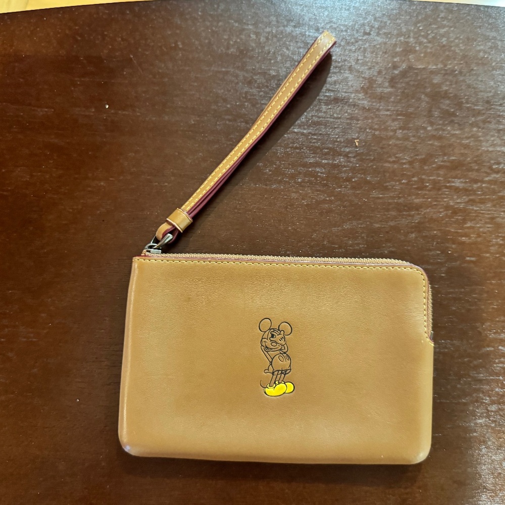 Coach Disney  Mickey Mouse Leather Corner Zip Wristlet